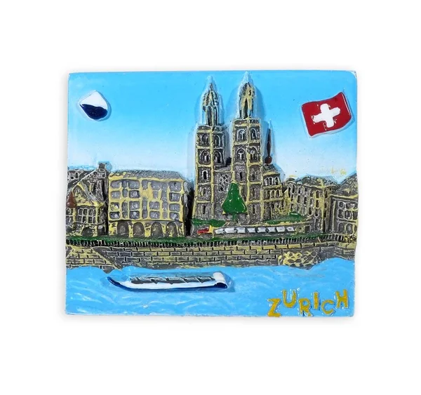 Souvenir Imán Zurich Suiza Aislado Sobre Fondo Blanco — Foto de Stock