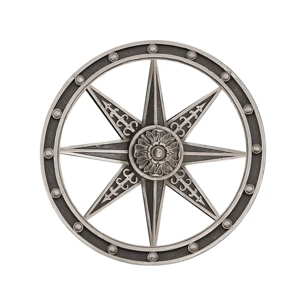 Silver decorative element (wind rose) isolated on white background. Design element with clipping path