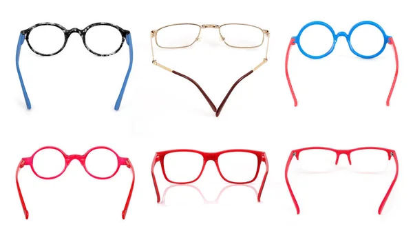 Ensemble Lunettes Isolées Sur Fond Blanc Appliquer Sur Portrait — Photo