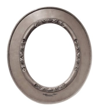 Beyaz arkaplanda izole edilmiş resimler, aynalar veya fotoğraf için gümüş oval çerçeve