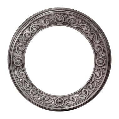 Beyaz arkaplanda izole edilmiş resimler, aynalar veya fotoğraf için gümüş daire çerçeve