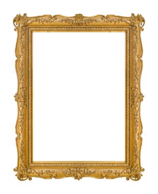 Tablolar, aynalar veya beyaz arka planda izole edilmiş fotoğraf için altın çerçeve. Kırpma yolu ile tasarım ögesi
