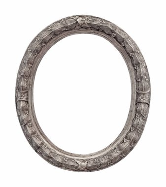 Beyaz arka planda izole edilmiş resimler, aynalar ya da fotoğraf için gümüş oval çerçeve. Kırpma yolu ile tasarım ögesi