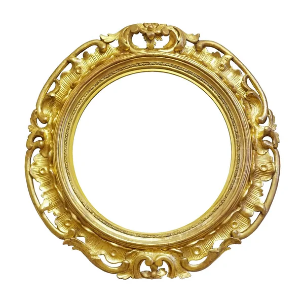 Zlatý Kulatý Rám Pro Obrazy Zrcadla Nebo Fotografii Izolovanou Bílém — Stock fotografie