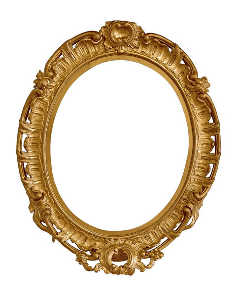 Золотая рамка для картин, зеркал или фотографий на белом фоне. Элемент дизайна с траекторией обрезки