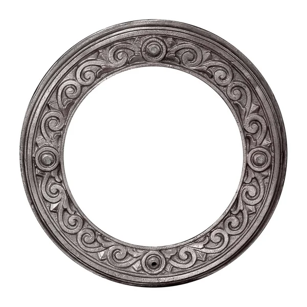 银圆框 用于在白色背景下隔离的绘画 镜子或照片 — 图库照片