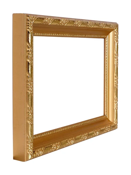 金色的画框 镜子或照片 透视效果 独立于白色背景 具有剪切路径的设计元素 — 图库照片