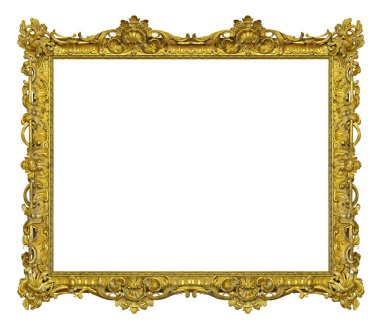 Tablolar, aynalar veya beyaz arka planda izole edilmiş fotoğraf için altın çerçeve. Kırpma yolu ile tasarım ögesi