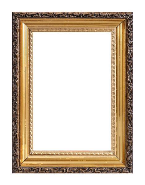 Golden frame for paintings, mirrors or photo isolated on white background	