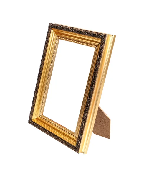 Золотая Рамка Картин Зеркал Фотографий Перспективном Виде Изолирована Белом Фоне — стоковое фото