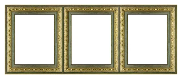 Triple Wooden Frame Triptych Paintings Mirrors Photos Isolated White Background — Stock Photo, Image