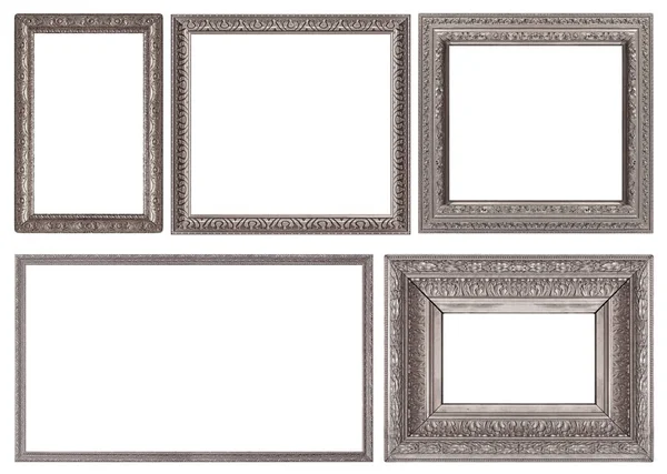 Set Van Zilveren Lijsten Voor Schilderijen Spiegels Foto Geïsoleerd Witte — Stockfoto