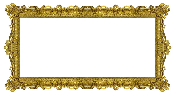 Panoramiczna Złota Ramka Obrazy Lustra Lub Zdjęcie Odizolowane Białym Tle — Zdjęcie stockowe