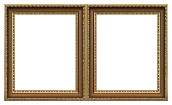 Double Golden Frame Diptych Paintings Mirrors Photos Isolated White Background — Stock Photo, Image