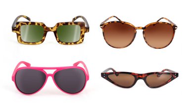 Bir portreye başvurmak için beyaz arkaplanda izole edilmiş güneş gözlüğü seti