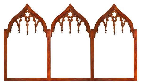 Trojitý Gotický Dřevěný Rám Triptych Pro Obrazy Zrcadla Nebo Fotografie — Stock fotografie