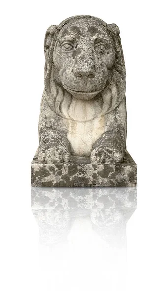 Stone lion statue isolated on white background. Design element with clipping path