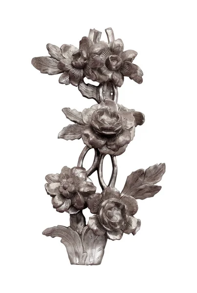 Vintage Dekorativen Silbernen Zweig Mit Blumen Isoliert Auf Weißem Hintergrund — Stockfoto