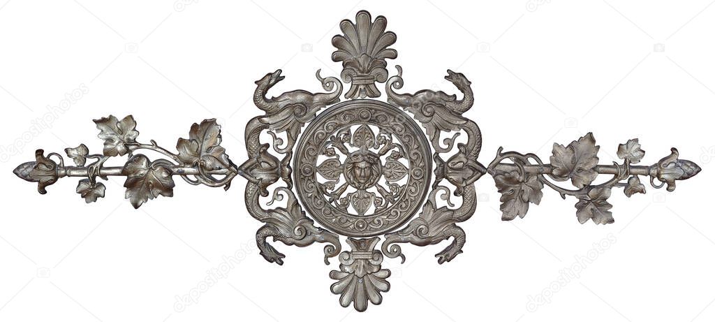 Silver decorative architectural element isolated on white background. Design element with clipping path