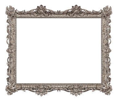 Beyaz arka planda izole edilmiş resimler, aynalar ya da fotoğraf için gümüş çerçeve. Kırpma yolu ile tasarım ögesi