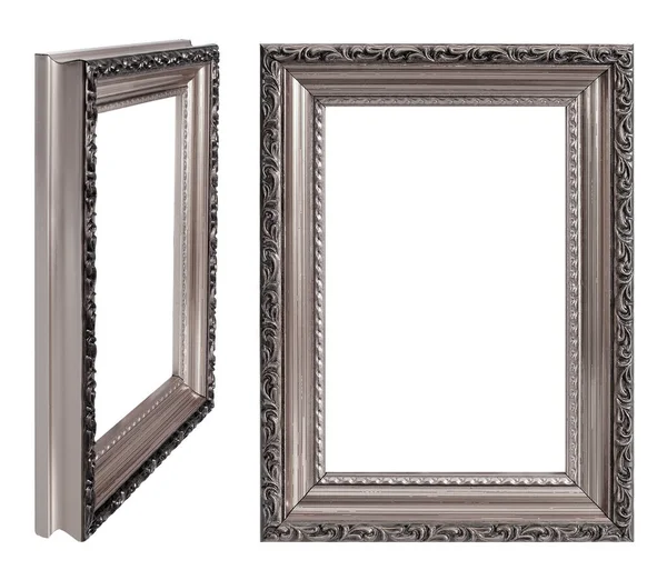 Cornice Argento Quadri Specchi Foto Prospettiva Isolata Sfondo Bianco — Foto Stock