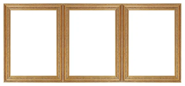 Drievoudige Gouden Lijst Drieluik Voor Schilderijen Spiegels Foto Geïsoleerd Witte — Stockfoto