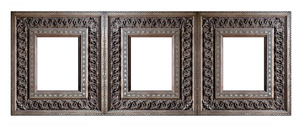 Trojitý Dřevěný Rám Triptych Pro Obrazy Zrcadla Nebo Fotografie Izolované — Stock fotografie