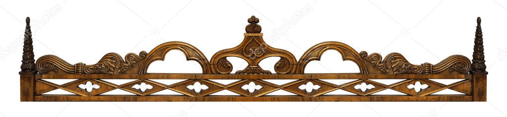Wooden carved panel in gothic style isolated on white background. Design element with clipping path