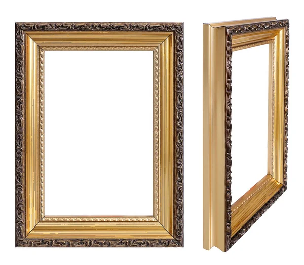 Χρυσό Πλαίσιο Για Πίνακες Καθρέφτες Φωτογραφία Προοπτική Προβολή Που Απομονώνεται — Φωτογραφία Αρχείου