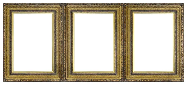 Quadro Triplo Dourado Tríptico Para Pinturas Espelhos Fotos Isoladas Sobre — Fotografia de Stock