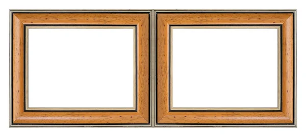 Doppia Cornice Legno Dittico Quadri Specchi Foto Isolate Sfondo Bianco — Foto Stock