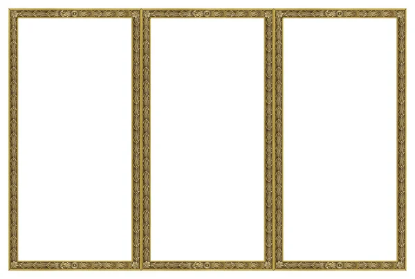 Triple Golden Frame Triptych Paintings Mirrors Photos Isolated White Background — Stock Photo, Image