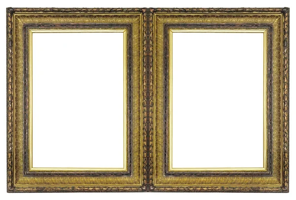 Двойная Золотая Рамка Диптих Картин Зеркал Фотографий Изолированных Белом Фоне — стоковое фото