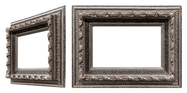Moldura Prata Para Pinturas Espelhos Foto Vista Frontal Perspectiva Isolada — Fotografia de Stock