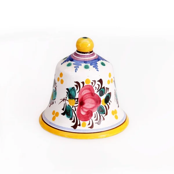 Travel Souvenir Ceramic Bell Traditional Floral Ornament Isolated White Background — Stock Photo, Image