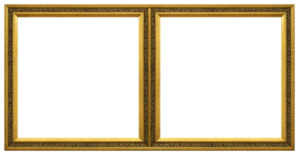 Double Wooden Frame Diptych Paintings Mirrors Photos Isolated White Background — Stock Photo, Image
