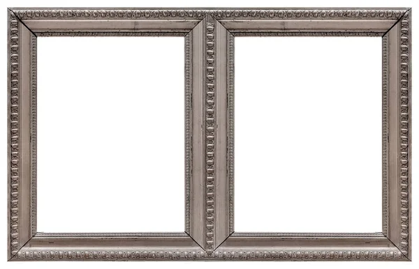 Moldura Dupla Prata Díptico Para Pinturas Espelhos Fotos Isoladas Sobre — Fotografia de Stock
