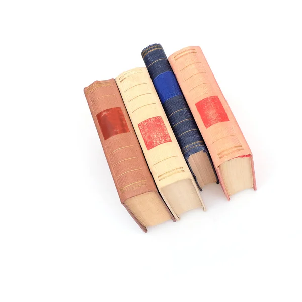 Stack Libri Copertine Colori Con Fogli Bianchi Isolati Fondo Bianco — Foto Stock