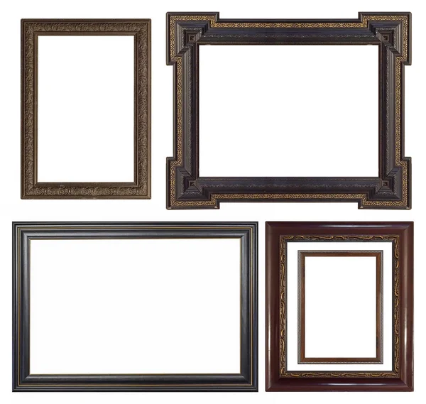 Sada Dřevěných Rámů Pro Obrazy Zrcadla Nebo Fotografie Izolované Bílém — Stock fotografie