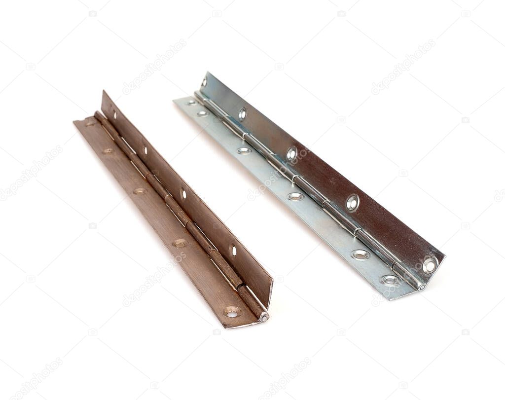 Long furniture hinges isolated on white background