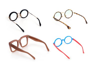 Bir portre üzerine başvurmak için beyaz arkaplanda izole edilmiş gözlük seti