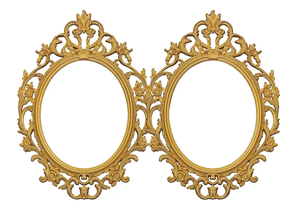 Moldura Dourada Dupla Díptico Para Pinturas Espelhos Fotos Isoladas Fundo — Fotografia de Stock