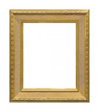 Tablolar, aynalar veya beyaz arka planda izole edilmiş fotoğraf için altın çerçeve. Kırpma yolu ile tasarım ögesi