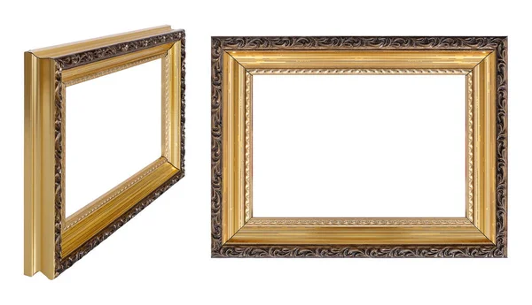 Goldener Rahmen Für Gemälde Spiegel Oder Foto Perspektivischer Ansicht Isoliert — Stockfoto