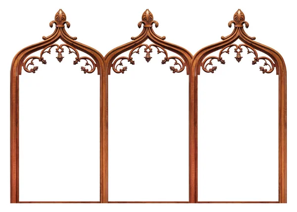 Trojitý Gotický Dřevěný Rám Triptych Pro Obrazy Zrcadla Nebo Fotografie — Stock fotografie