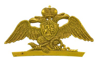 Beyaz arka planda izole edilmiş çift başlı altın kartal. Kırpma yolu ile tasarım ögesi