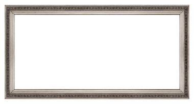 Beyaz arkaplanda izole edilmiş resimler, aynalar veya fotoğraf için panoramik gümüş çerçeve