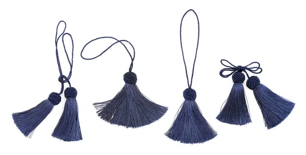 Set Blue Silk Tassels Isolated White Background Creating Graphic Concepts — Stock Photo, Image
