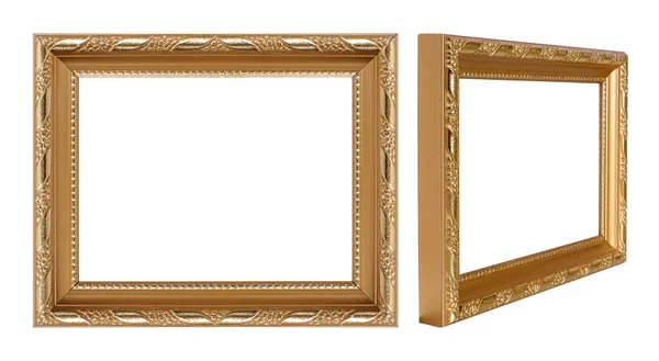 Golden Frame Paintings Mirrors Photo Perspective View Isolated White Background — Stock Photo, Image