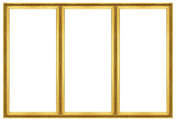 Quadro Triplo Dourado Tríptico Para Pinturas Espelhos Fotos Isoladas Sobre — Fotografia de Stock